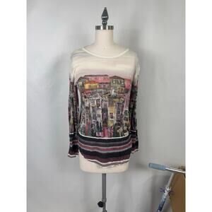 Karen Kane Large Watercolor City Top Flowy Silky Thin Lightweight Teacher Casual